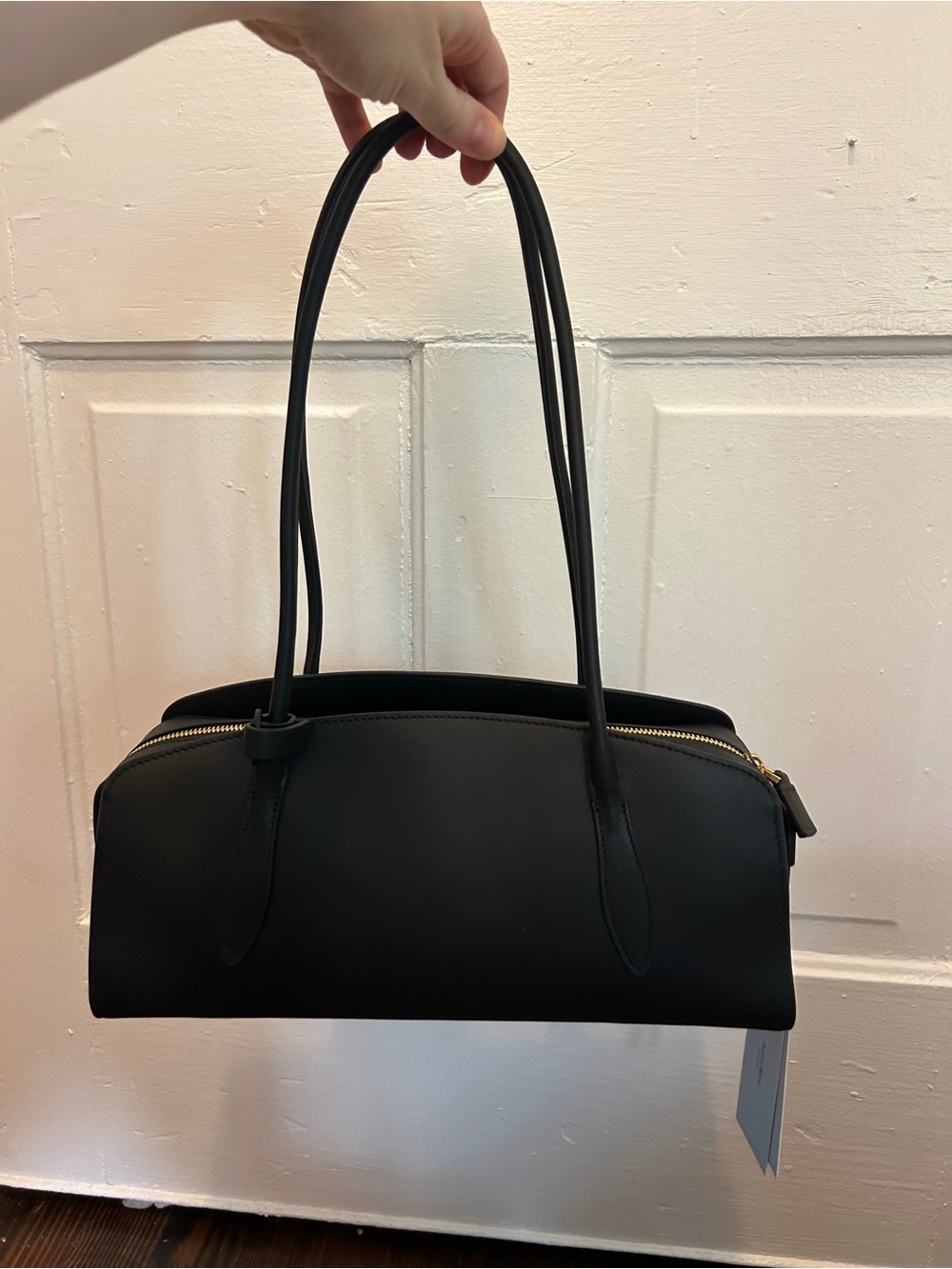 Parisa Wang Gabrielle East-West Shoulder Bag Black Gold Zip and Padlock Accent - Picture 5 of 9